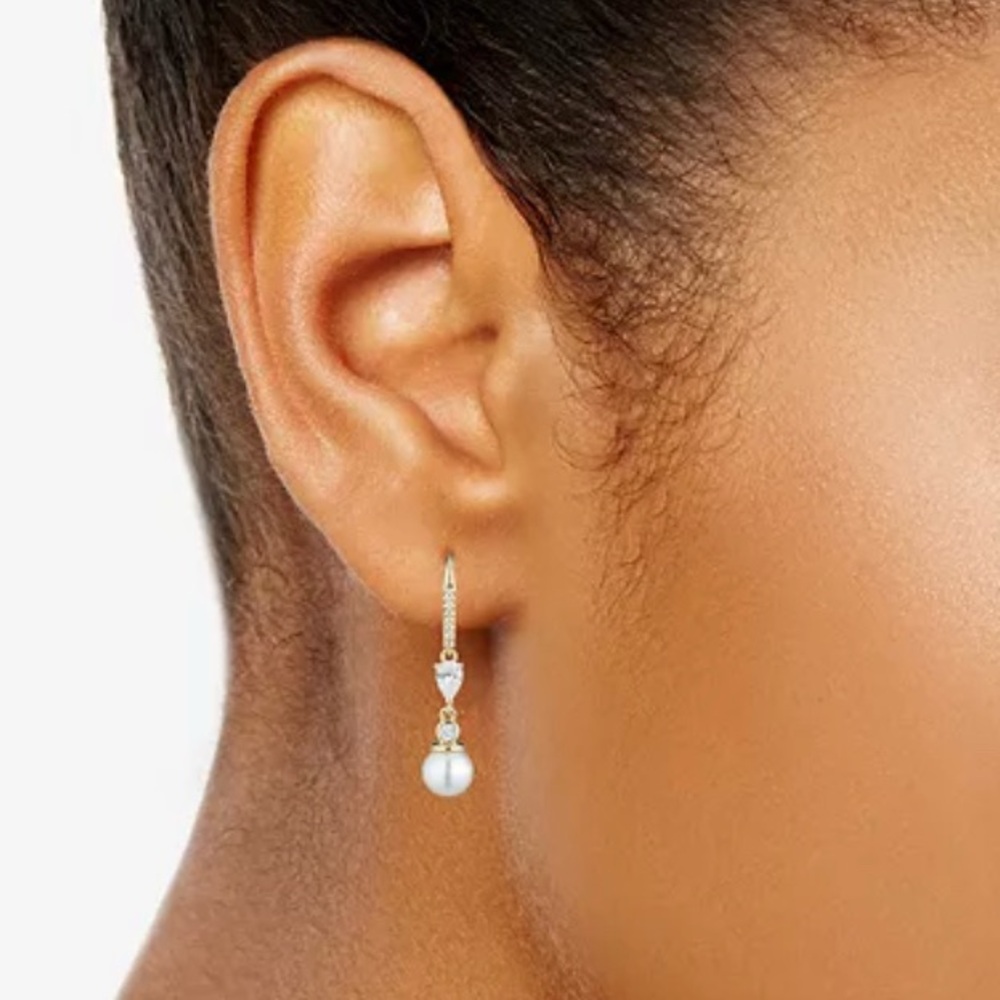 Ann Klein Cubic Zirconia Small Pearl Earrings